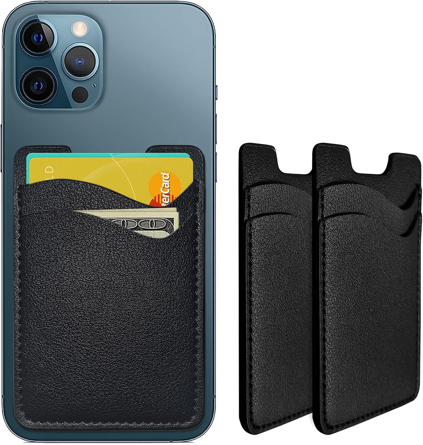 Phone Card Holder, Leather Phone Wallet Stick On Card Holder Back of Phone